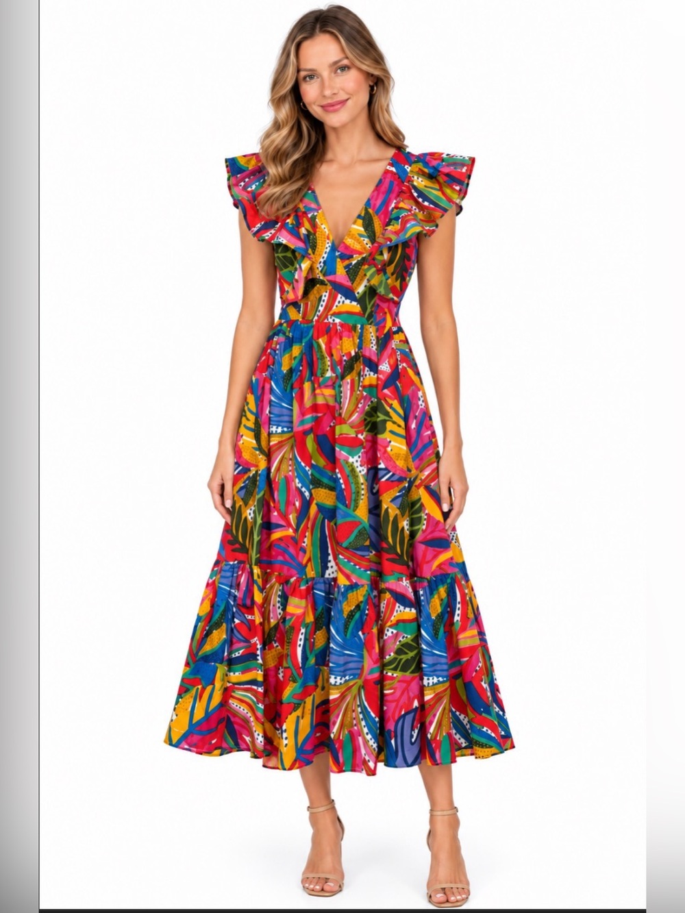 Sugarlips Tropical Fairness Poplin Surplice Midi Dress